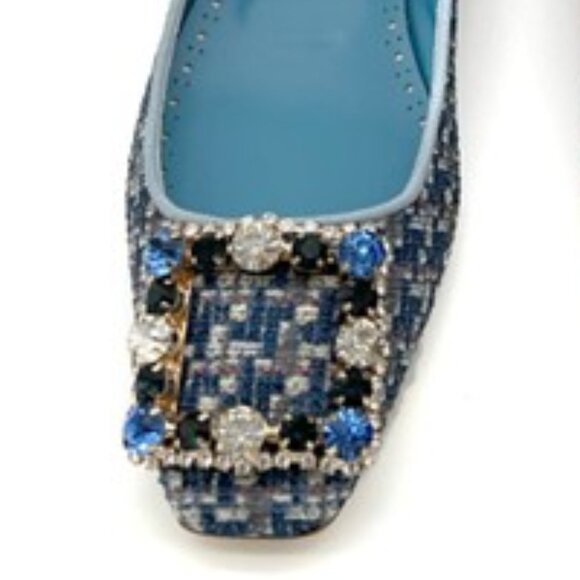 NIB-Manola Blahnik Blue Tweed Hangisflat - 39 - Picture 4 of 5